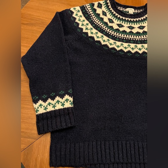 LL Bean Classic Ragg Sweater Fair Isle Pullover Navy Blue - Picture 2 of 8